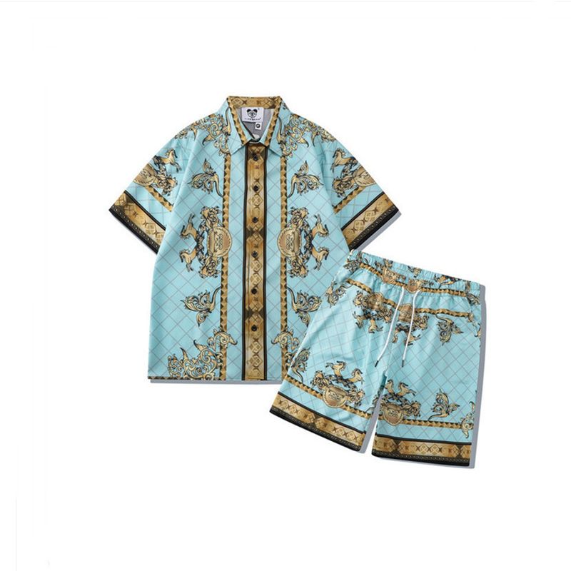 Set di pantaloncini da camicia hawaiani con risvolto stampato digitale 3D a maniche corte casual da spiaggia estivi da uomo_voghion.com