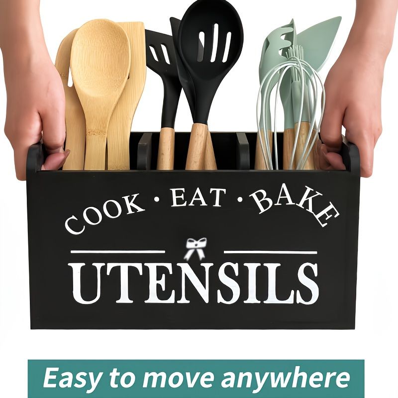 Bamboo Cutlery Organizer - 5-Piece Countertop Tray, Utensil Storage, EU Kitchen Space Saving_voghion.com