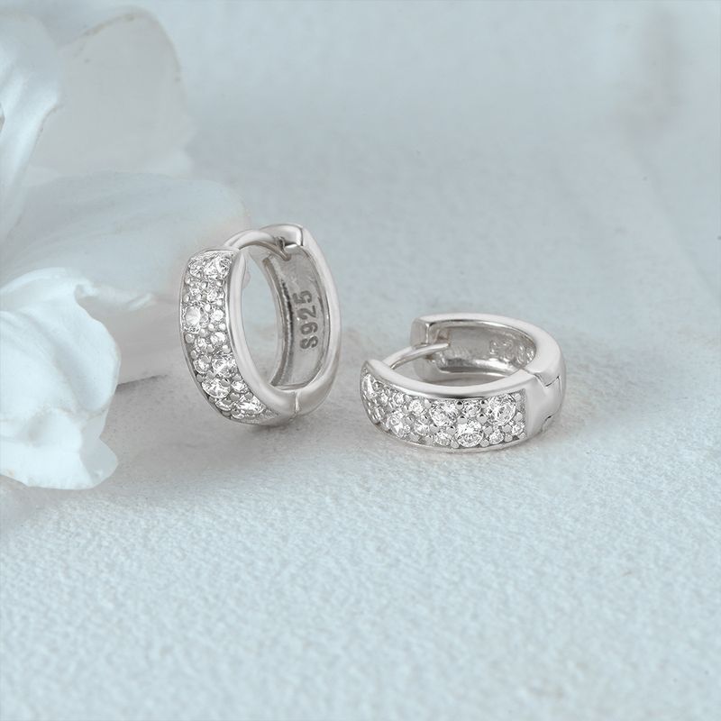Women's Jewelry Simple S925 Sterling Silver Classic Light Luxury Personality Double Row Diamond Earrings Huggie Earring_voghion.com