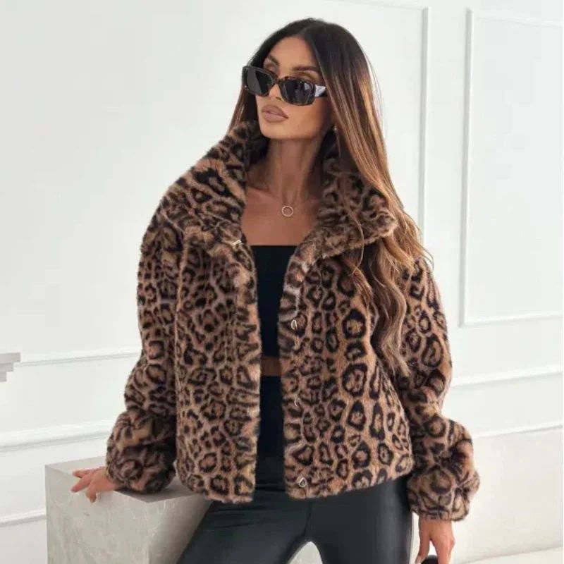 Cappotto corto effetto pelliccia con stampa leopardata da donna ZA Style_voghion.com