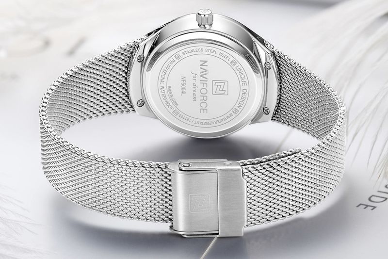 NAVIFORCE Lingxiang 5004 Women's Waterproof Quartz Watch, Stylish Simple Calendar Mesh Strap Watch Women's Watch_voghion.com