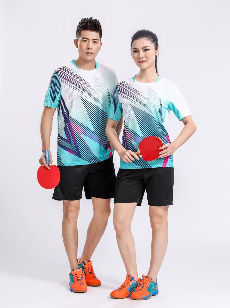 Haut à manches courtes pour homme, chemise de tennis de table, ensemble de vêtements de badminton, séchage rapide, sport pour femme_voghion.com