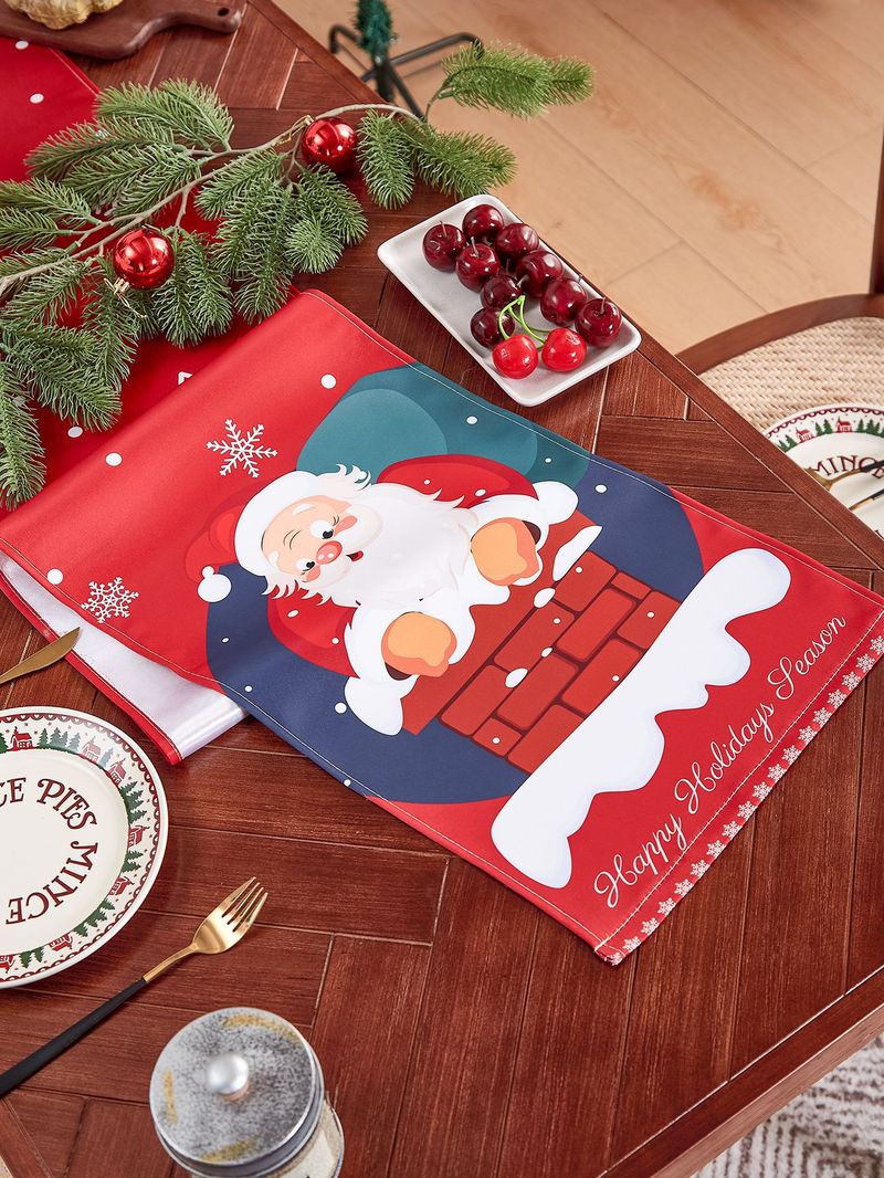 Christmas Santa Claus Printed Table Runner - Festive Holiday Decor For Dining Table, Coffee Table (30x210cm/30x290cm, Polyester)_voghion.com