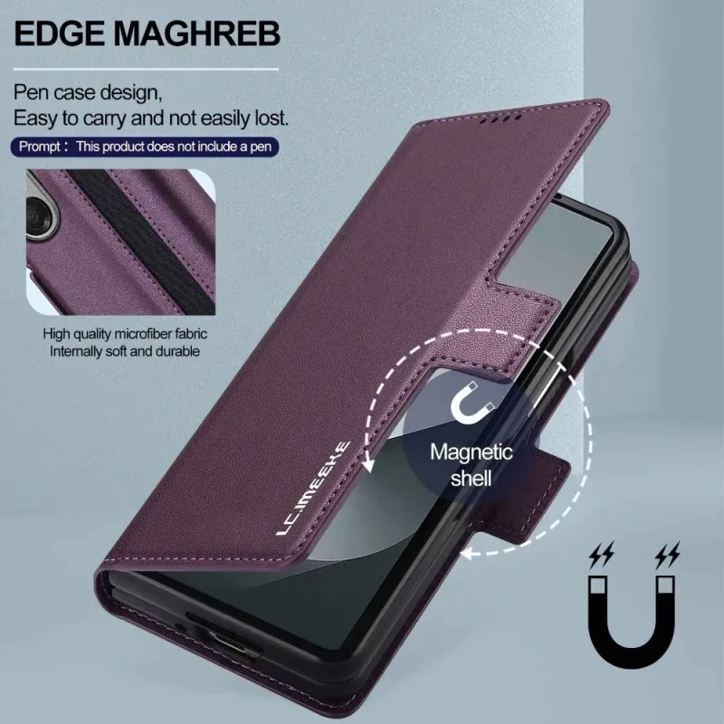 Capa de couro empresarial com suporte para caneta e compartimento para cartões para Samsung Z Fold 6, 5, 4, 3, 6, 5, 4 e 3, 5G_voghion.com