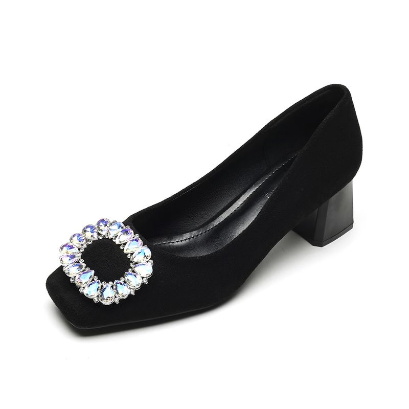 Scarpe con tacco alto francesi da donna, con strass, un pedale, nere, leggere, con tacco spesso, singole, da donna_voghion.com