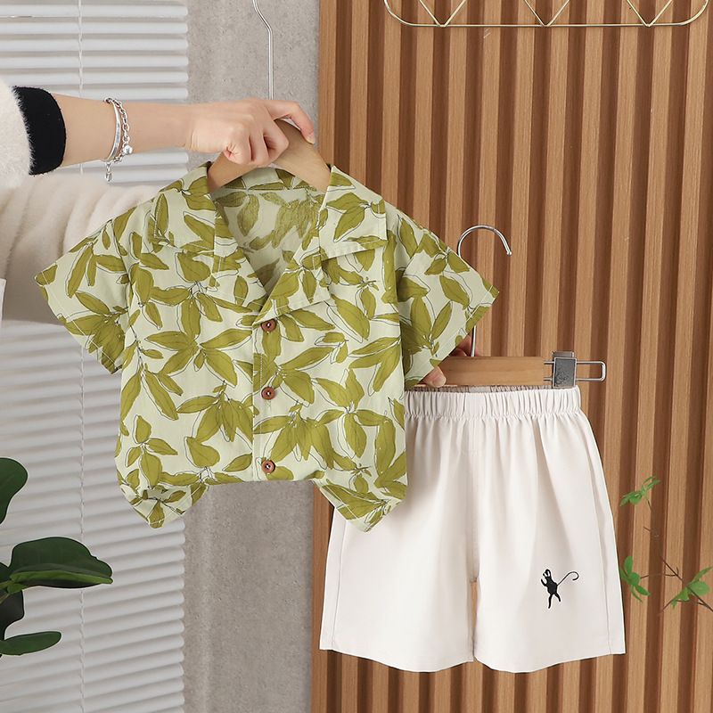 Mère et enfants 2024 Nouvel été garçons col rond lettre imprimée à manches courtes décontracté coton pantalon court deux pièces ensemble fabricant en gros_voghion.com