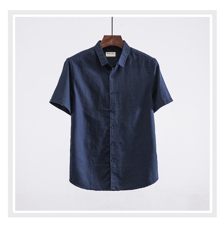 Herrenbekleidung Sommer Casual Square Collar Leinen Kurzarmhemd Dünn Atmungsaktiv Lose Große Größe Baumwolle Und Leinen Weißes Hemd_voghion.com