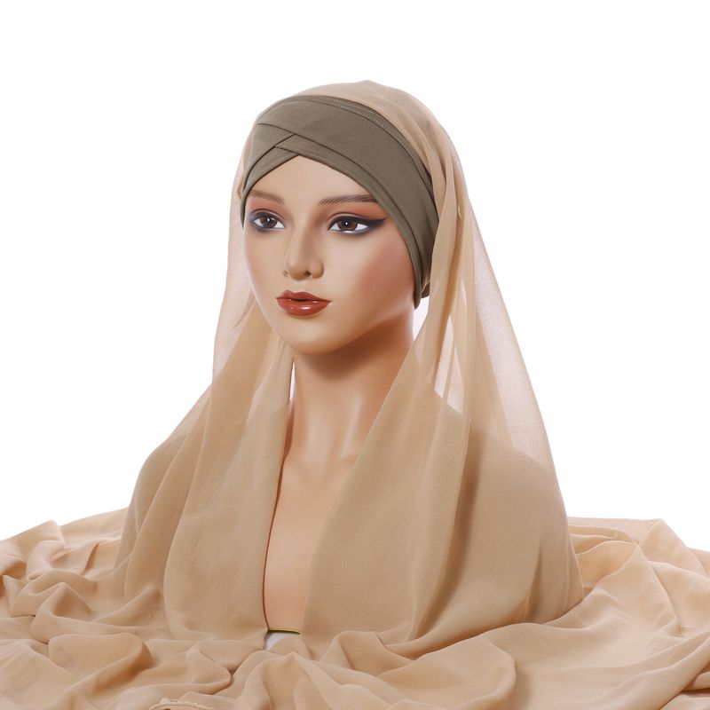 Solid Color Chiffon Headscarf – Universal All-Season Forehead Wrap (Breathable Ladies Cross Headscarf Hat)_voghion.com