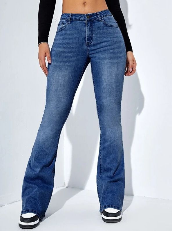 Abbigliamento da donna Jeans dritti a vita alta Pantaloni svasati elastici aderenti aderenti_voghion.com