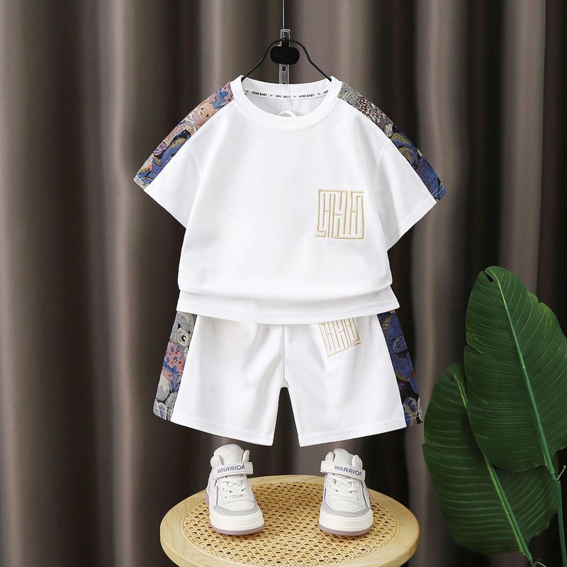 Costum de baie pentru copii, stil național, cu mâneci scurte, broderie, costum casual din două piese, stil subțire de vară, 2025_voghion.com