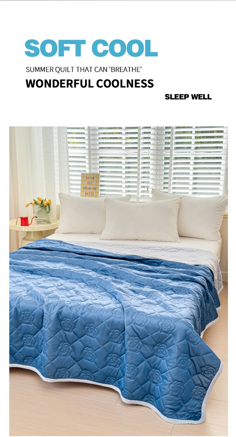 Ice Silk Summer Blanket - Cooling Lightweight Comforter For Air Conditioning, Breathable Pure Color Bedding Set, Queen/King Size_voghion.com