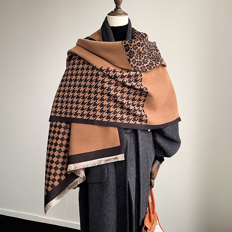 Autumn and Winter Thousand Bird Grid Women's Cashmere Warm Scarf, Light Luxury Fashion Style, Office Blanket,_voghion.com