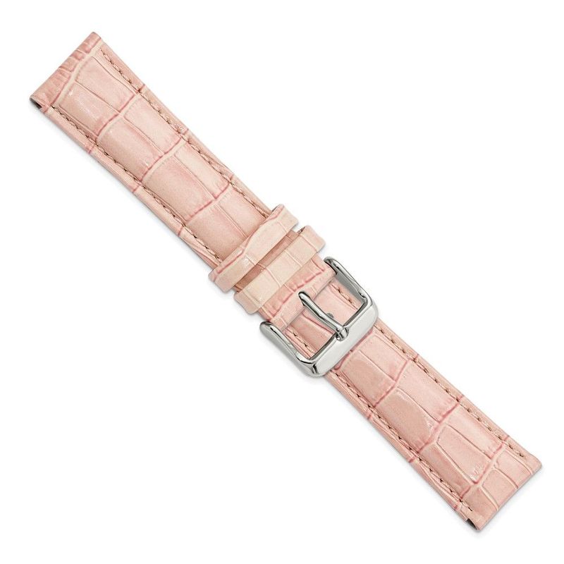 DeBeer 22mm Pink Crocodile Grain Chronograph Leather With Silver-tone Buckle 7.5 Inch Watch Band_voghion.com