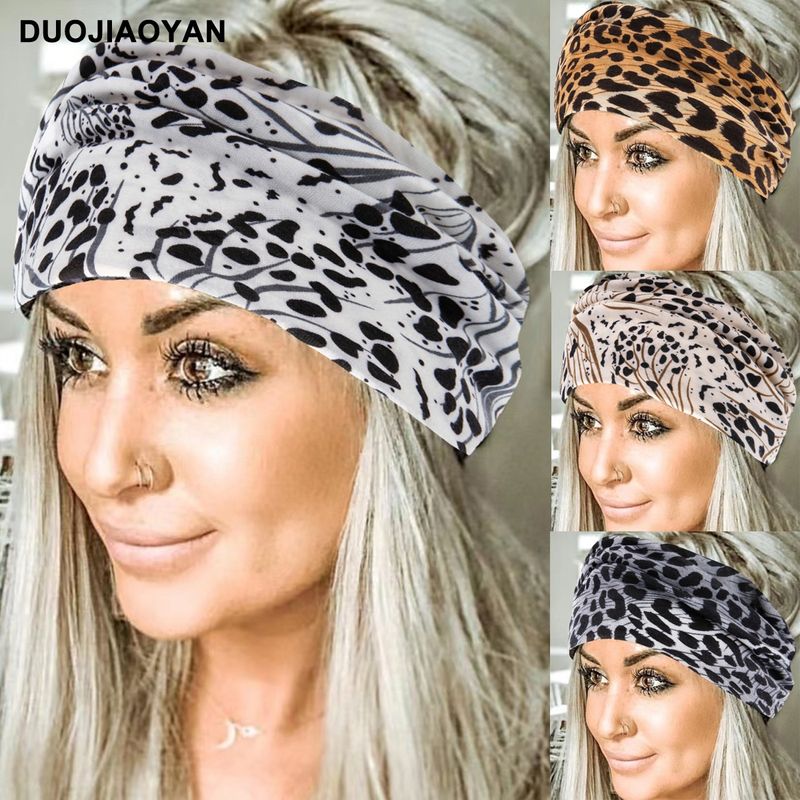 New Leopard Print Digital Printed Sports Headband with European and American Knotted Cross Wide Edge Elastic Headband for Women_voghion.com