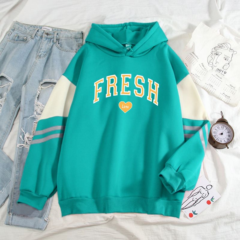 Felpa color block in stile americano per uomo, vestibilità ampia, Niche Fresh Love, capospalla pullover, top cool e accattivante_voghion.com