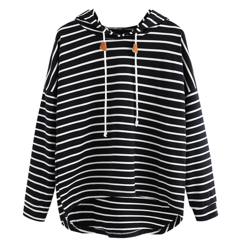 Frauen Streifen Casual Sweatshirt Langarm Crop Jumper Pullover Tops_voghion.com