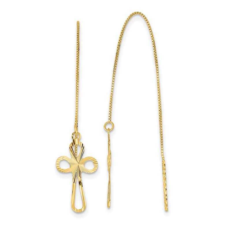 14k Polished D/C Box Chain W/Cross Threader Earrings_voghion.com