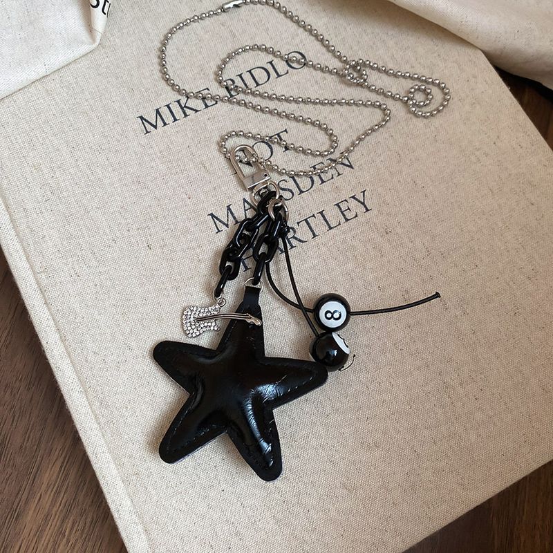 Leather Bow Starfish Oil Drop Star Black Eight Guitar Pendant Necklace Dark Style Collarbone Niche Sweater Chain_voghion.com
