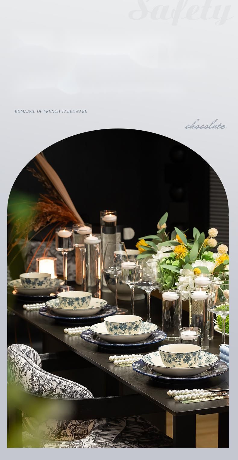 Household Floral Blue White Set Light Luxury High-Value Kitchenware Single Optional Bowl And Plate_voghion.com
