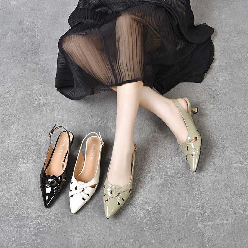 Ženski sandali s koničasto peto v korejskem slogu, poletje 2024, majhni, sveže pleteni votli sandali z zaprtim prstom in votlo mačjo peto_voghion.com