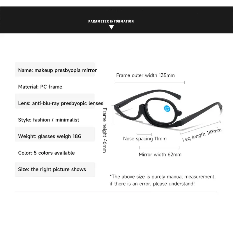 Moda Ingrandimento Rotante Trucco Occhiali da Lettura Anti Luce Blu Trucco Presbiti Occhiali Diottrie +1.0 +1.5 +2.0 A +4.0_voghion.com