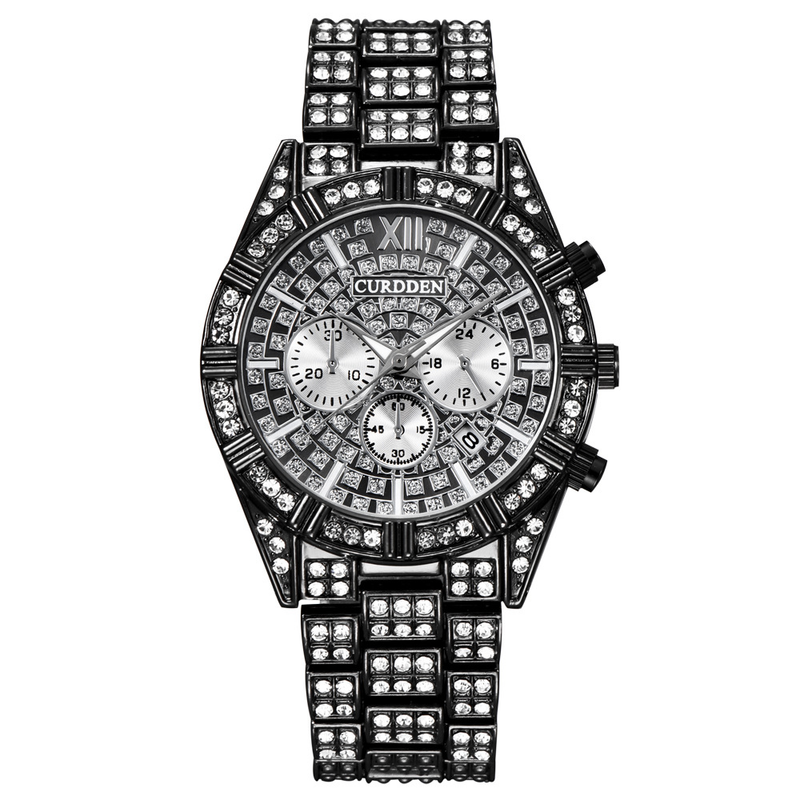 Men Watches Fashion Steel Diamond Date Quartz Wrist Watch_voghion.com