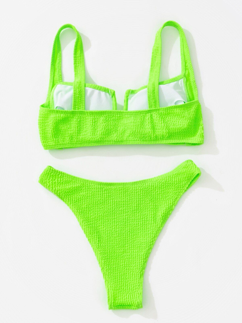 Happybuyner Set bikini da donna a due pezzi tinta unita con reggicalze push up imbottito e costume da bagno perizoma a vita alta_voghion.com