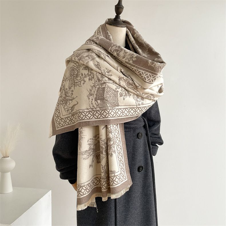 Sciarpa anti-età di alta qualità, calda e alla moda, invernale, in stile antico, artistica, a scialle e mantello bifacciale._voghion.com