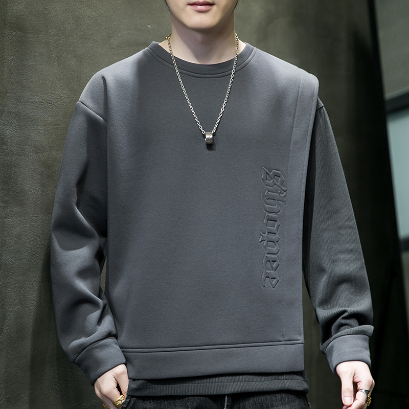 【 Yipin Source 】 YPY-3733-P42 Automne Double Matière Combinaison Faux Deux Pièces Coton Col Rond Pull Homme Américain_voghion.com