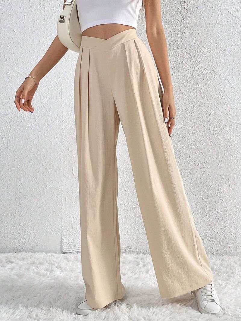 Pantalones plisados de estilo urbano para mujer, de algodón y lino, informales, de pierna ancha_voghion.com