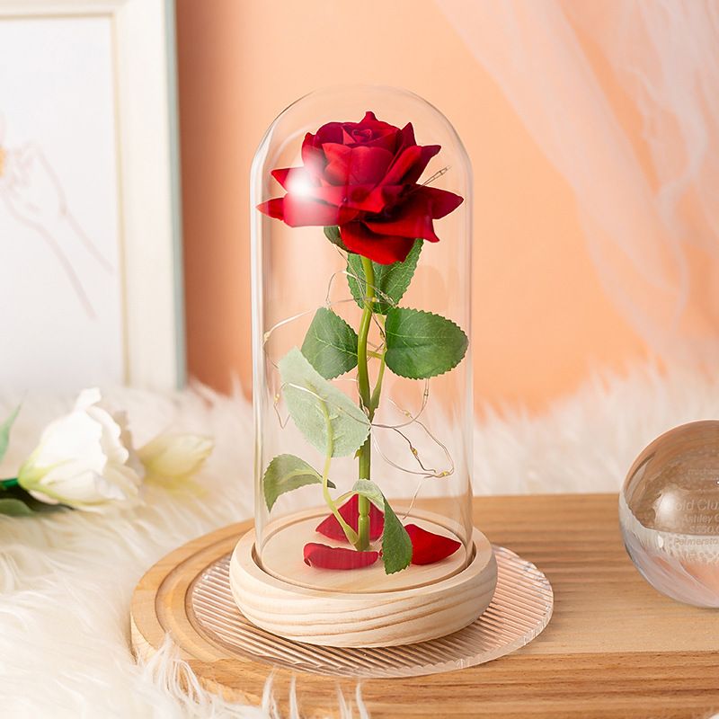 Simulação Rosa Flor Imortal Tampa de Vidro Pequeno Presente Enfeites de Mesa Dia dos Namorados Presente de Natal Novos Produtos_voghion.com