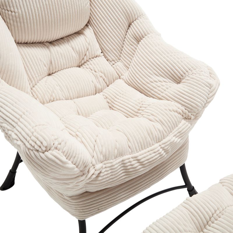 Fauteuil d'appoint ottoman moderne avec accoudoirs et poche latérale, fauteuil de lecture rembourré avec repose-pieds pour petits espaces, fauteuil d'angle – Blanc_voghion.com
