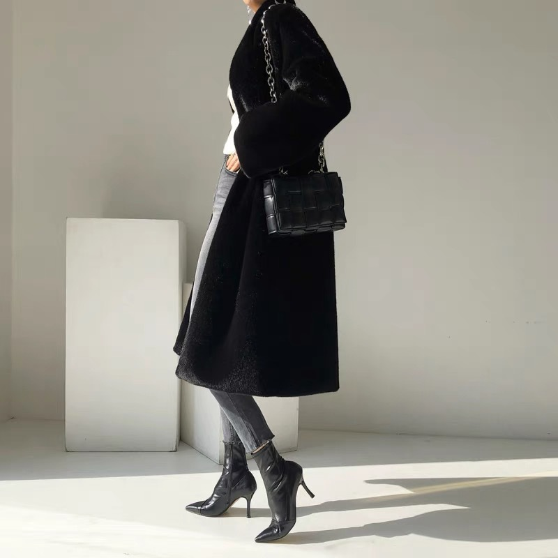 Women's Clothing mink coat mid length women's plush coat stand collar winter new black mink fur_voghion.com