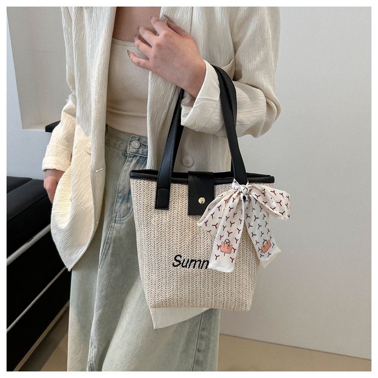 Borsa secchiello sciarpa personalizzata per ragazza, unica, tessuta 2024, nuova estate, fresca spiaggia Versatile_voghion.com