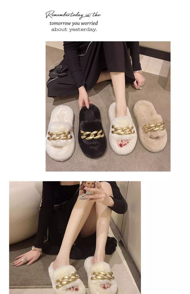 Zapatillas de mujer de suela gruesa reforzada con tacón alto y pelo, zapatillas de mujer de algodón para uso exterior, zapatillas de felpa populares_voghion.com