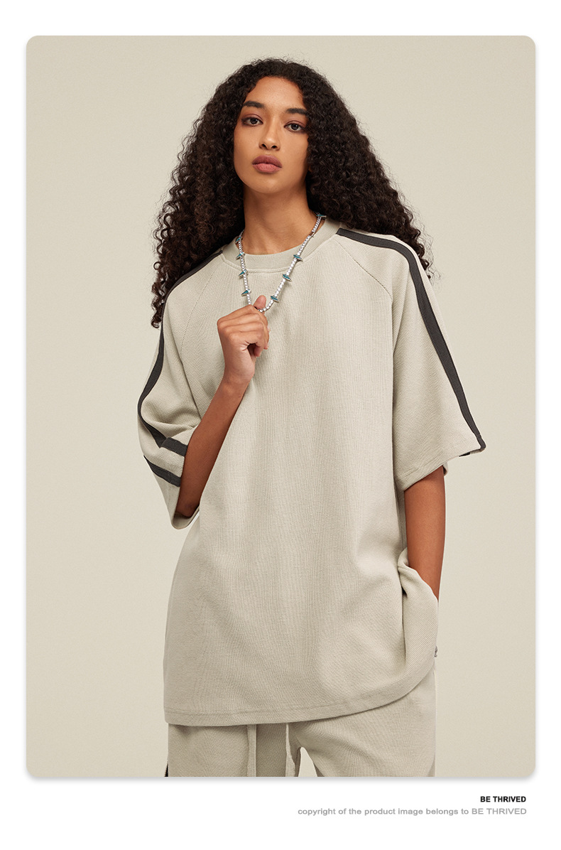 Herrenbekleidung Mode Waffel Farbkontrast große T-Shirt Männer einfarbig Halbarm_voghion.com