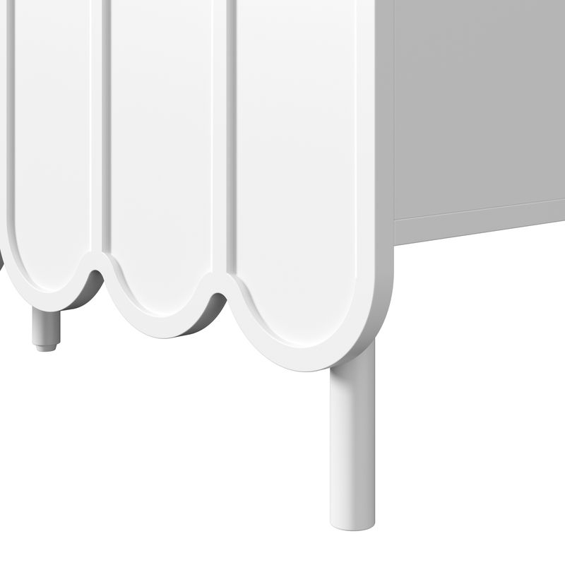 Buffet blanc moderne avec portes ondulées, 120 x 35 x 80 cm, design sans poignées, étagères réglables, meuble de rangement pour salon, couloir et salle à manger._voghion.com