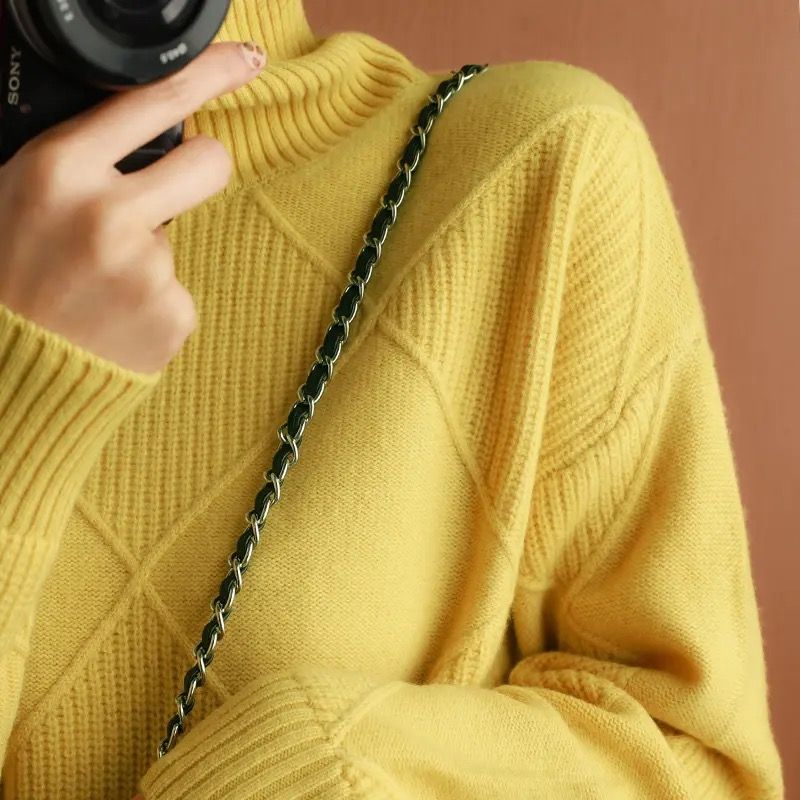 Maglione pullover da donna autunno e inverno nuovo, spesso, caldo, alla moda, lavorato a maglia, in lana, con collo alto DF4845_voghion.com