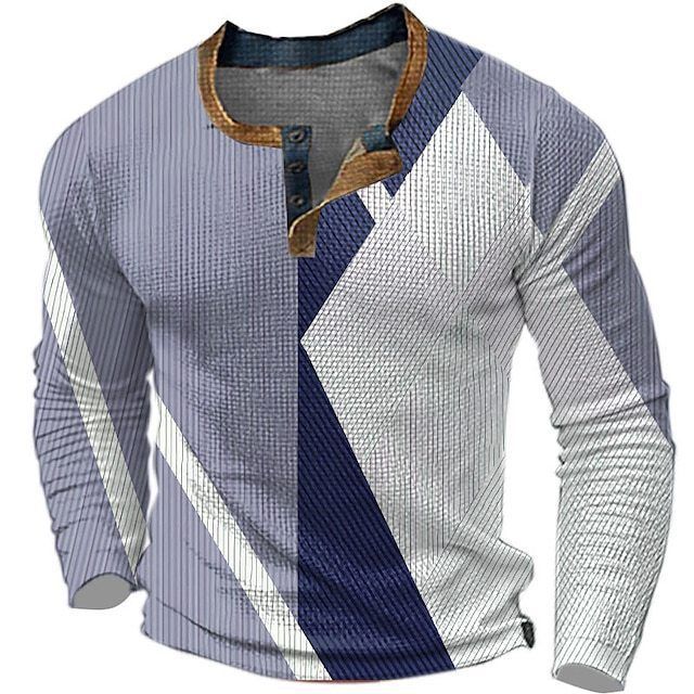 Men's Sweatshirt New 3D Head Print Three-Button Long Sleeve Henley_voghion.com