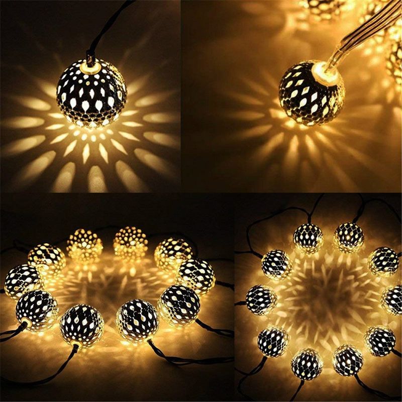 10 LED luci a forma di sfera di metallo cavo marocchino fata LED a batteria per matrimonio festa decorazione interna ed esterna_voghion.com