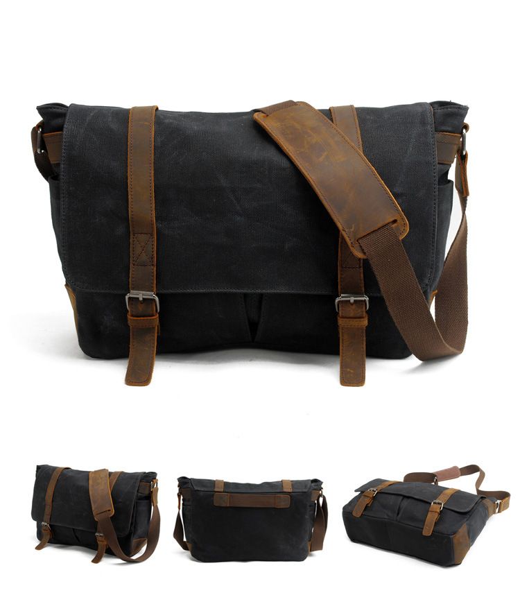 Vintage Canvas Shoulder Bag Casual Slant Span Men's Waxed Waterproof Canvas Computer Bag With Messenger Bag_voghion.com