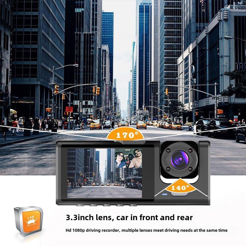 Grensoverschrijdende rijrecorder drie-lens drie-opname auto voor auto achter panoramisch dubbele lens achteruitrij-afbeelding groothandel_voghion.com