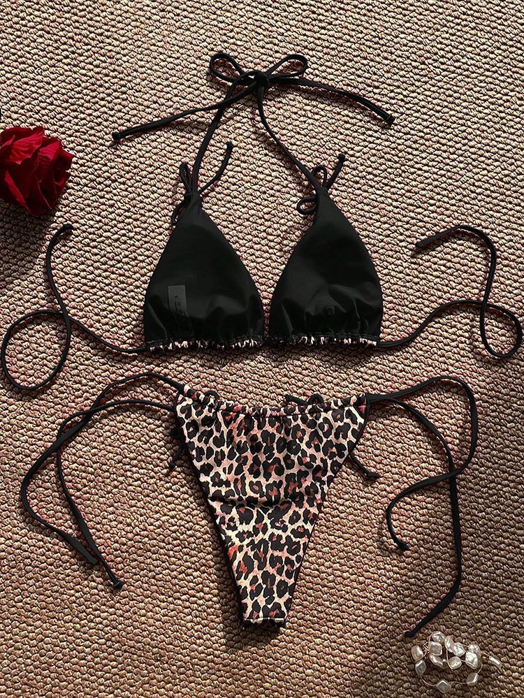 GraceChic 2025 Nouveau maillot de bain deux pièces à imprimé léopard européen et américain pour femmes, bikini de plage haut de gamme, cravate spa_voghion.com