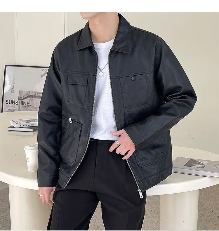 Herrenbekleidung Herbst und Winter Neue Revers Lederjacke Herren Lederjacke Jugendtrend Hübsche Motorradbekleidung Lässige leichte reife Oberteile Männer_voghion.com