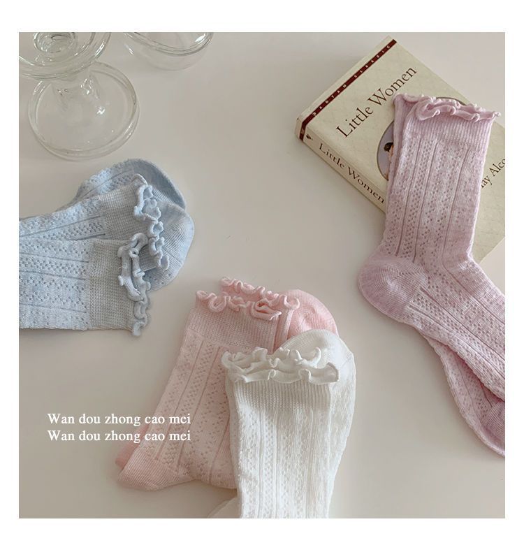 Socks, children's mid length socks, summer thin cut hollow, skin friendly, sweet and cute, solid color mesh pile socks_voghion.com