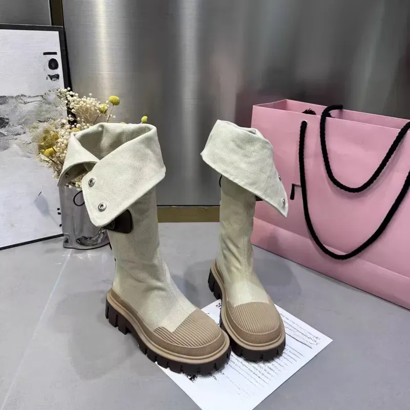 Retro Denim Chunky Platform For Women 2024 Autumn Patchwork Western Style Cowboy Boots Woman Thick Heels Mid Calf Botas_voghion.com