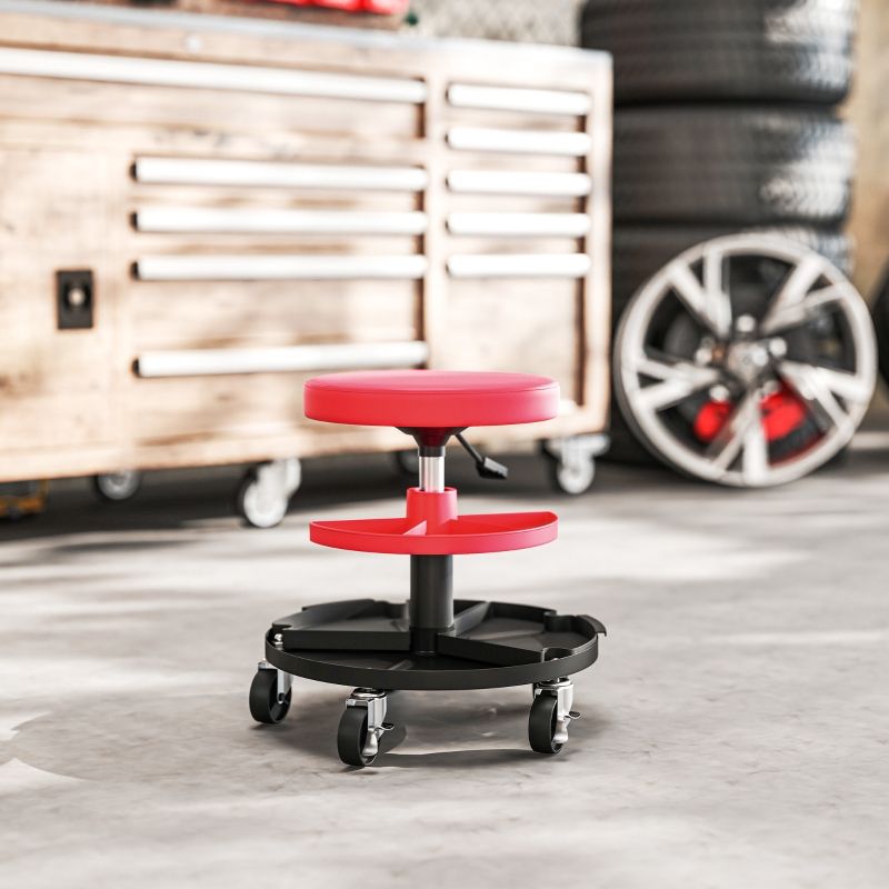 Werkstatthocker Con Rollen E Tablett, Höhenverstellbar 40-51 Cm, Bis 135 Kg, Rot_voghion.com