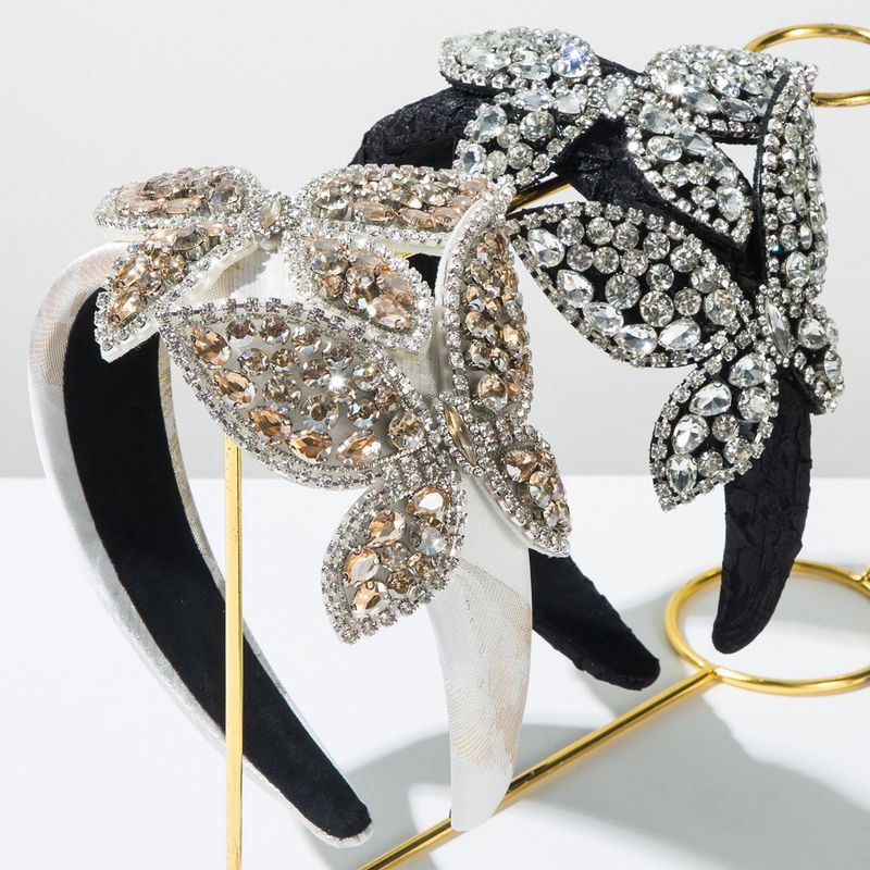 Fascia per capelli in tessuto stampato in spugna di alta qualità alla moda in stile coreano con decorazione a farfalla con diamanti pieni, lusso leggero_voghion.com