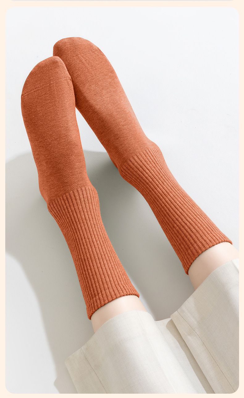 Chaussettes pour femmes en pur coton, chaussettes tube moyennes pour printemps et automne, pur coton antibactérien, déodorant, anti-boulochage, pur coton, couleur unie_voghion.com