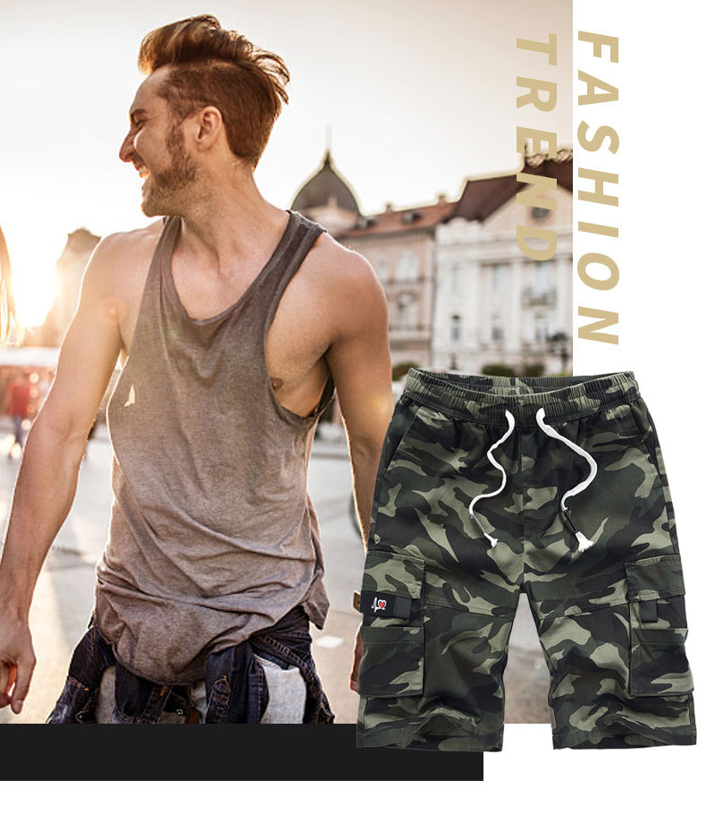 Zomerse werkkledingshorts van puur katoen voor heren, losse oversized cropped broek met meerdere zakken, casual herenbroeken_voghion.com